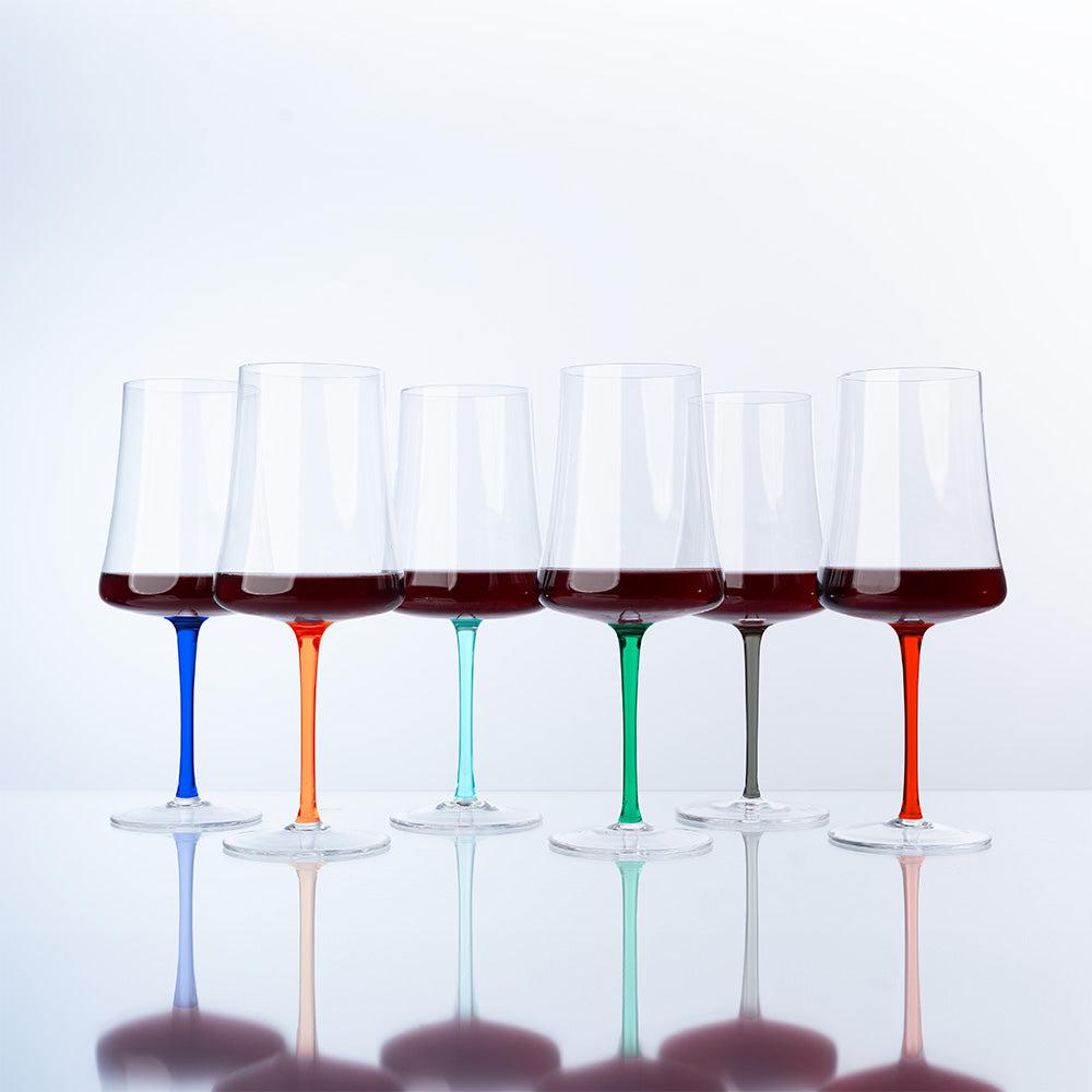 Kit com 6 Taças para Vinho em Cristal Sommelier 560ml Hastes Coloridas
